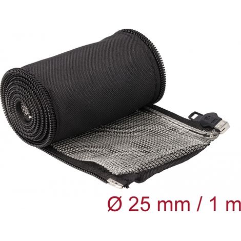 Delock Funda trenzada de protecciÃ³n EMI con cremallera resistente al calor 1 m x 25 mm negro