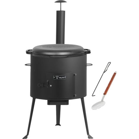 BBQ-Toro Gusseisen Kazan 19 L mit Kazan Ofen Ø 44 cm, Gusstopf mit Deckel, Gulaschkessel, Feuertopf (1/5)