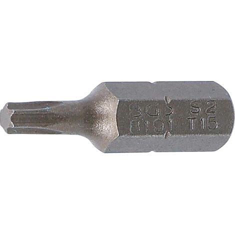 1 - Embout - Profil T - Pour Vis Torx T15 - Acier Chrome Vanadium - Longueur 25 mm - Diamètre 6,3 mm (1/2)
