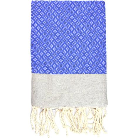 Fouta 100x200 bleu royal et gris argent - 100% coton - franges