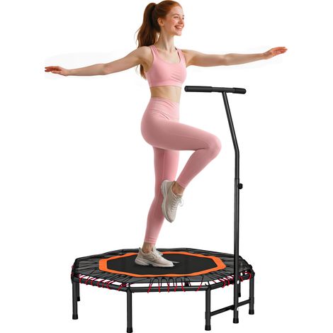 HOMCOM Foldable Trampoline w/ Adjust Handle, Max Load 150 KG, Orange