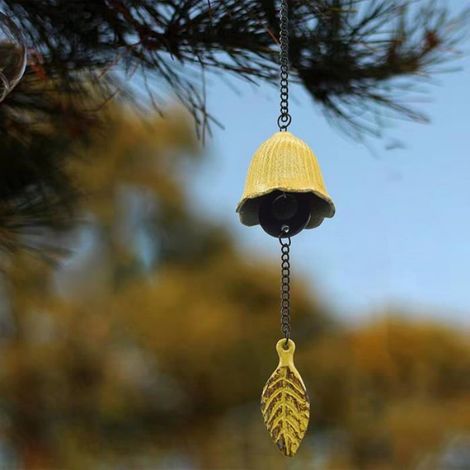 Carillon éolien japonais en forme de feuille,petite cloche vent suspendre en fonte pour Jaune (1/5)