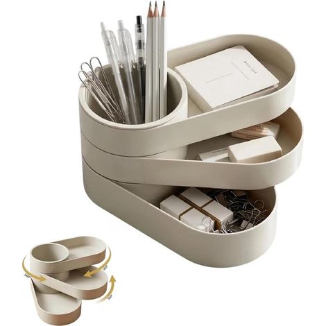 Étagère de rangement pivotante à 360° - 3 niveaux - Pour cosmétiques et fournitures de bureau - Maison et bureau (1/5)