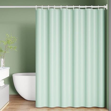 Rideau de douche en PEVA imperméable et résistant aux moisissures, utilisable comme rideau de porte de salle de bain ou rideau de toilettes, vert clair, 150 x 180 cm + anneaux de suspension (1/5)