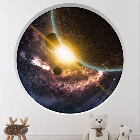 Stickers Trompe l'oeil Arche ronde Enfants - Planètes - Diamètre 30 cm (1/4)