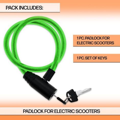 Antivol trotinette electrique cable en acier 60cm - Vert - robuste verrouillage avance par cle pour securite inegalee fiable (1/5)