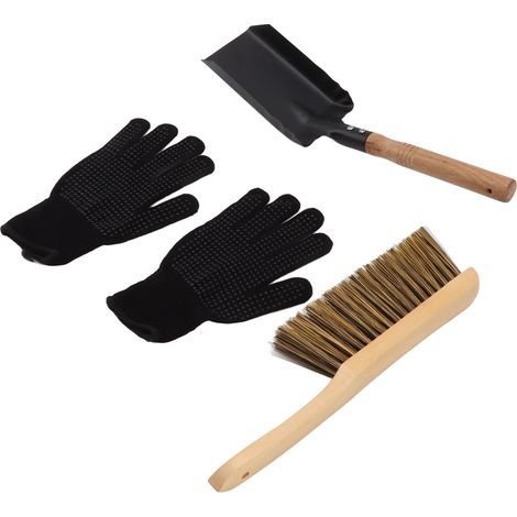 Balai et pelle à cendres de cheminée, set d'outils de nettoyage pour foyer et charbon, avec gants en silicone noirs, pour maison (1/5)