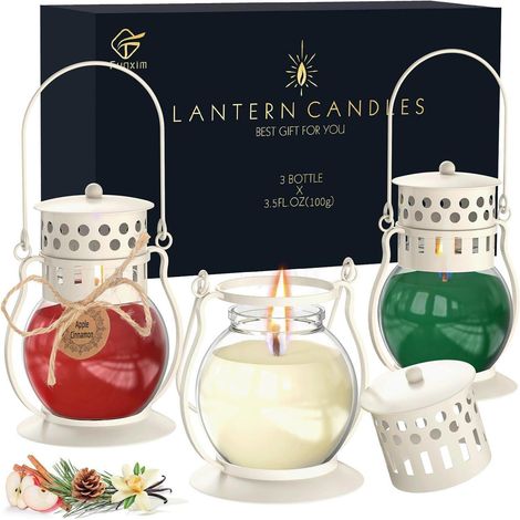 Coffret 3 Bougies Parfumées Soja Lanternes Balsam Cèdre Pomme Cannelle Vanille (1/5)