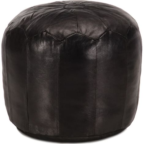 Pouf Design - Fauteuil Repose-Pieds pour Salon ou Chambre 40 x 35 cm Noir Cuir véritable de chèvre BV576202 - BonneVie (1/3)