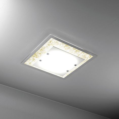 Plafoniera Moderna Tray Metallo Bianco Vetro Foglia Oro 4 Luci E27 (1/3)