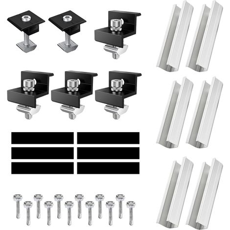 6-teiliges Solarmodul-Schienen-Set, verstellbare Solarmodul-Montageclips (30-35 mm), Solarmodulhalterung, geeignet für alle Arten von Flach- und Trapezdächern (1/5)
