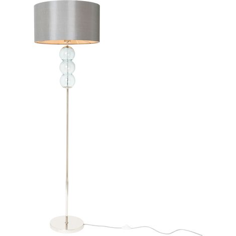 Litecraft Floor Lamp Blue Tint Ball Stack Base With Drum Shade - Polished Nickel (1/5)