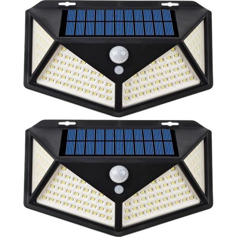 2 Pack Solar Motion Sensor Outdoor Lights, 100 LED Waterproof Security Wall Lamp, Black ABS, Easy Install for Garden Yard (1/5)
