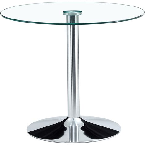 Mesa de bar redonda de vidrio y metal, Ø 85 cm, altura 76 cm, color plata (1/5)