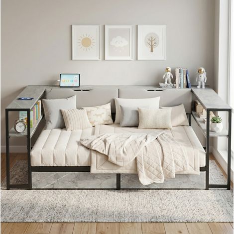 Bett 140x200 mit Stauraum USB Leinen Grau HAVRYA (1/5)