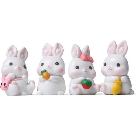 Osterhasen-Ornament-Set, 4er-Set Miniatur-Harzhasenfiguren, Tortenaufsatz für Zuhause, Hochzeit, Geburtstagsfeier, Tortendekoration, süßes Tiergeschenk