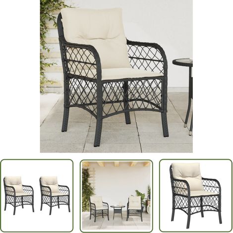 The Living Store Chaises de jardin avec coussins lot de 2 noir résine tressée - Chaise De Jardin - Fauteuil De Jardin - Mobilier De Jardin - Meubles De Jardin - Salon De Jardin (1/5)