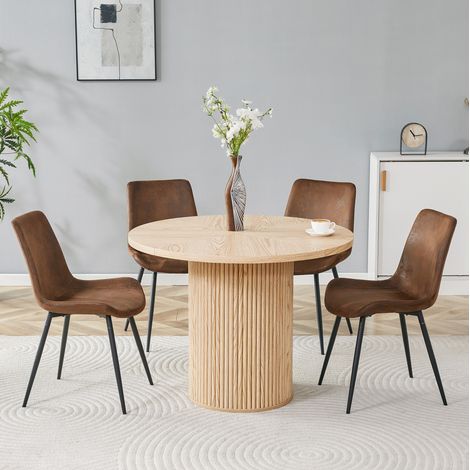 Set tavolo rotondo 100 cm con 4 sedie in tessuto e MDF, stile moderno (1/5)