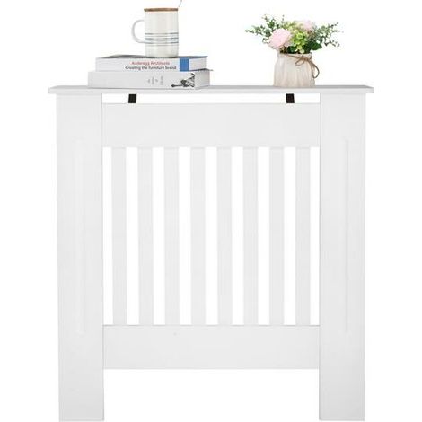 Cache radiateur MDF E1 blanc ventilé – Dimensions 78 x 19 x 81,5 cm – Motif rayures – Protection durable pour radiateur (1/5)