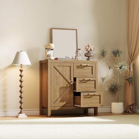 Buffet Moderne en Bois de Noyer avec Portes et Étagère Réglable, Meuble de Rangement Style Campagne pour Cuisine, Salle à Manger, Salon ou Entrée (1/5)