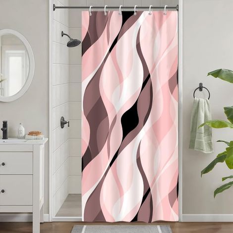 Rideau Douche Étroit, Rideau de Douche Cabine Rose Anti Moisissure Abstrait Rayures Rouge Rayé Rideaux de Baignoire Tissu Imperméable Lavable Rideaux Salle de Bain avec 6 Crochets 90x180cm (1/5)