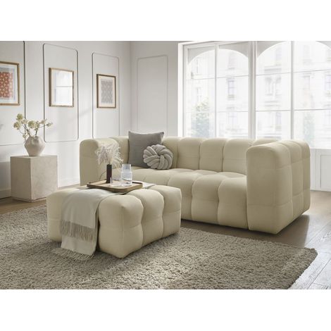 BOBOCHIC - Canapé droit fixe 3 places CLOUD tissu mesh avec pouf   Beige (1/5)