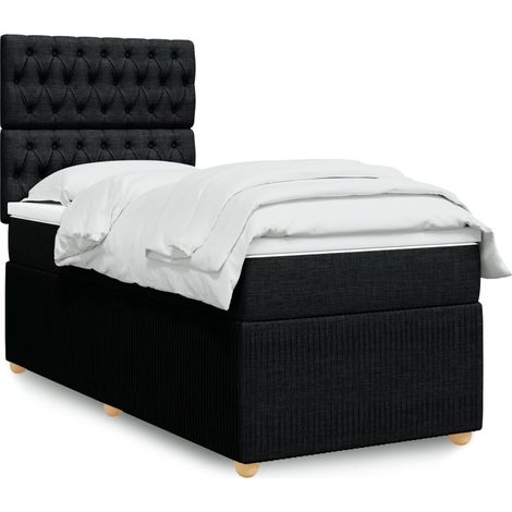 Lit simple - 100x200 cm, Sommier à lattes de lit avec matelas Noir Tissu WFE809932 Maison Chic (1/5)