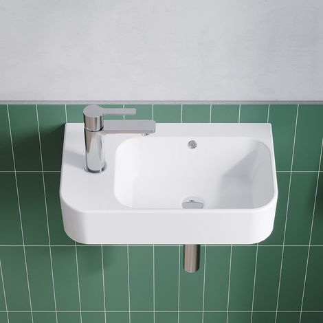 Waschbecken Keramik Weiß Aufsatzwaschbecken für das Badezimmer und Gäste-WC Handwaschbecken 17 - Eckig - 45 x 27 x 10,5 cm