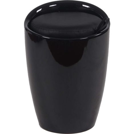 Sgabello pouf contenitore in ABS con seduta in ecopelle 36x36x50 cm Style -  Black