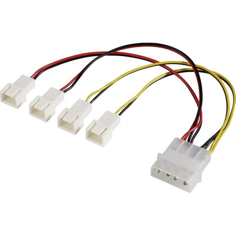 PC-Lüfter Y-Kabel [4x PC-Lüfter Stecker 3pol. - 1x IDE-Strom-Stecker 4pol.] 0.15 m Schwarz, Rot, Gel