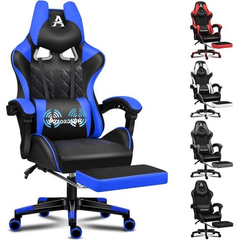 Gaming-Bürostuhl Rosa Ledersitz Fußstütze Lendenwirbelkissen (1/5)