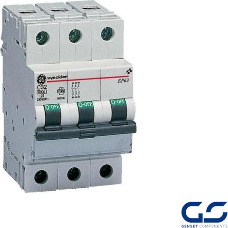 Interruptor Magnetotérmico 3P 32A curva C 6KA General Electric 674023 EAN 541365674023