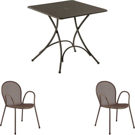 EMU SET TAVOLO PIGALLE 76X76CM + 2 POLTRONE RONDA MARRONE INDIA