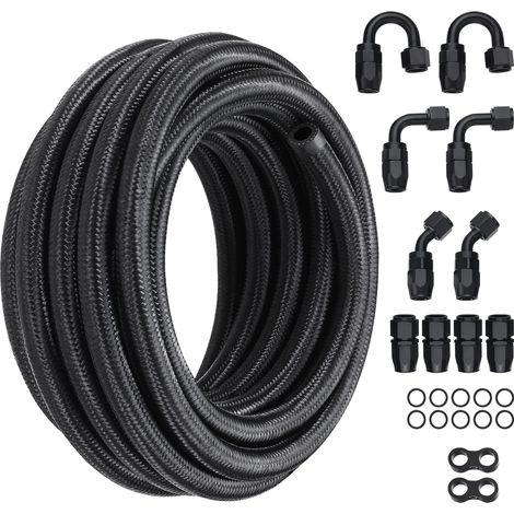 Mophorn Kit de Manguera de Combustible 6AN Manguera de Combustible 14 mm Longitud 6,1 m Línea de Combustible Diesel de Nylon Trenzado y Acero Inoxidable con 12 Adaptadores Accesorios Giratorios