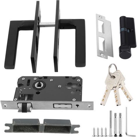 Aluminum bedroom door lock, space-saving bedroom handle lock, home security lock with keys and screws, black (1/4)