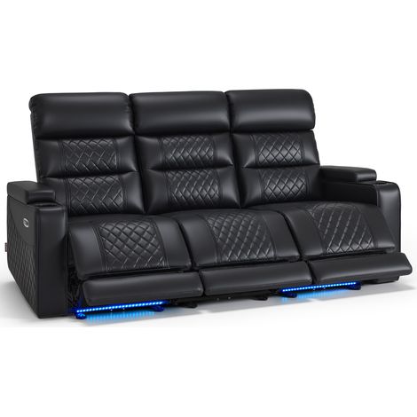 M MCombo 3 Sitzer Fernsehsessel Elektrisch Verstellbar, Zero-Gravity-Kinosessel mit LED, Verstellbare Kopfstütze, 3 Sitzer Sofa mit Schlaffunktion, 7705 (Schwarz) (1/5)