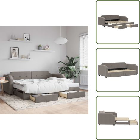 vidaXL Lit de jour avec gigogne et tiroirs sans matelas taupe 90x200cm