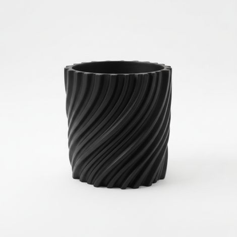 Pot de fleurs noir ondulé moderne pour plantes, forme torsadée (1/3)