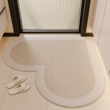 Tappeto per il lavabo in terra diatomite - Forma a cuore 80 x 80 cm, ultra-absorbente e antiscivolo per lavabo o pavimento del bagno, design crema elegante