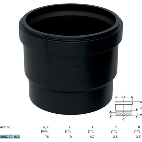 Manicotto ad innesto Geberit PE con guarnizione a labbro ø75 mm 365.779.16.3
