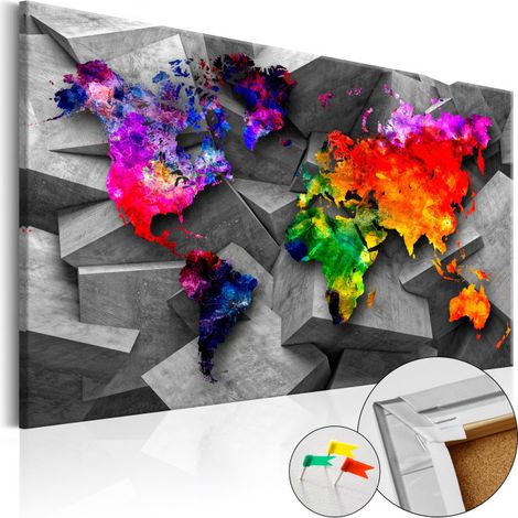 Tableau en Liège "Carte du Monde - Cubic World" 60 x 90 cm (1/2)