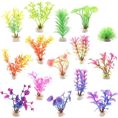 10 Stück Aquarium Pflanzen Dekoration, Kunststoff Pflanzen Künstliche Aquarium Zierpflanzen für Aquarium Kunststoff Wasserpflanze mit verschiedenen Größen, Farben und Formen (1/5)