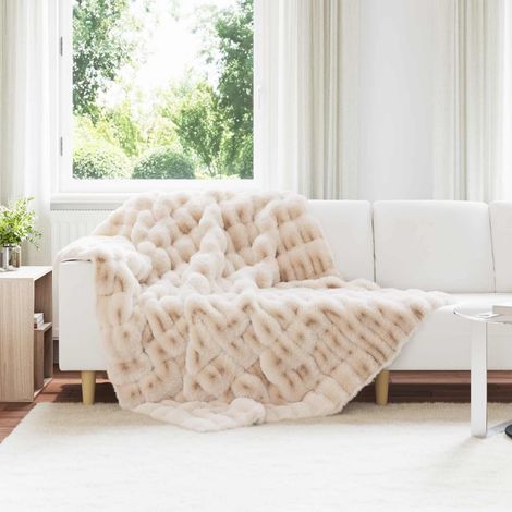 vidaXL  Anti-Slip Faux Rabbit Fur Blanket  Olite Beige 150 x 220 cm