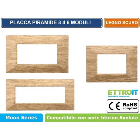 ETTROIT AN90605 Placca Piramide 6P Colore Legno Scuro Serie Moon Compatibile Con Bticino Axolute (1/4)