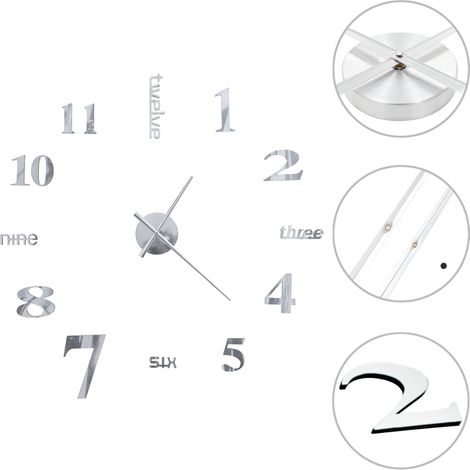 Reloj de pared 3D diseño moderno 100 cm XXL plateado DEC022267 (1/5)