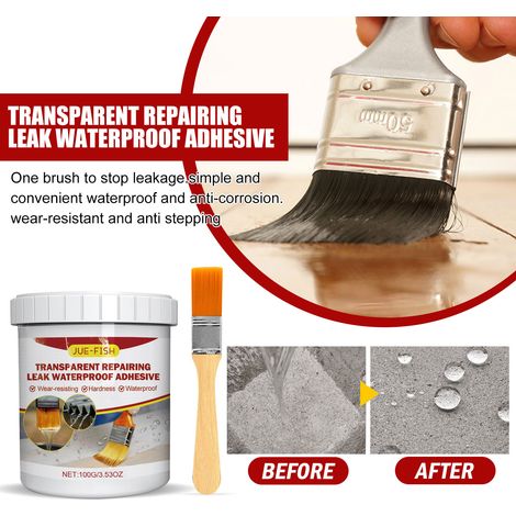 Mastic d'étanchéité imperméable, revêtement anti-fuites transparent, pour la réparation des sols de salle de bain agent imperméabilisant pénétrant pour une finition brillante – 100 g + pinceau -- AUT (1/5)