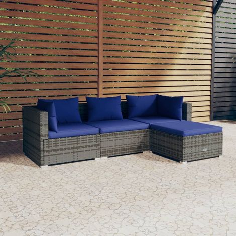 Salon de jardin 4 pcs,Mobilier de terrasse,Table et Chaise pour Relax avec coussins résine tressée gris -YZ325988 (1/5)