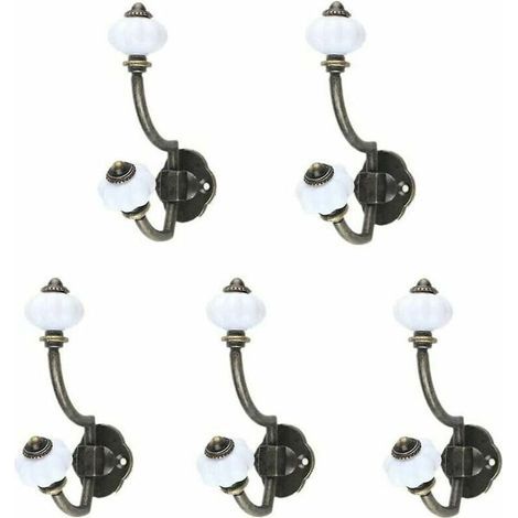 Porte-serviette Lot de 5 patères murales de style pastoral en céramique bronze rétro (1/4)