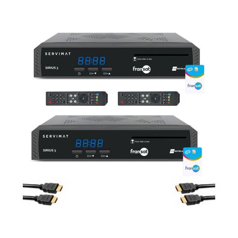 Pack SERVIMAT 2x Récepteurs TV Satellite HD + Carte FRANSAT PC6 + Câble HDMI (1/3)