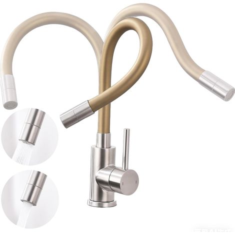 Mitigeur Cuisine Flexible, Robinet de Cuisine Doré avec 2 Types de Jet d'eau, Robinet Evier Pivotant à 360°, Acier Inoxydable à Haute Pression (1/5)